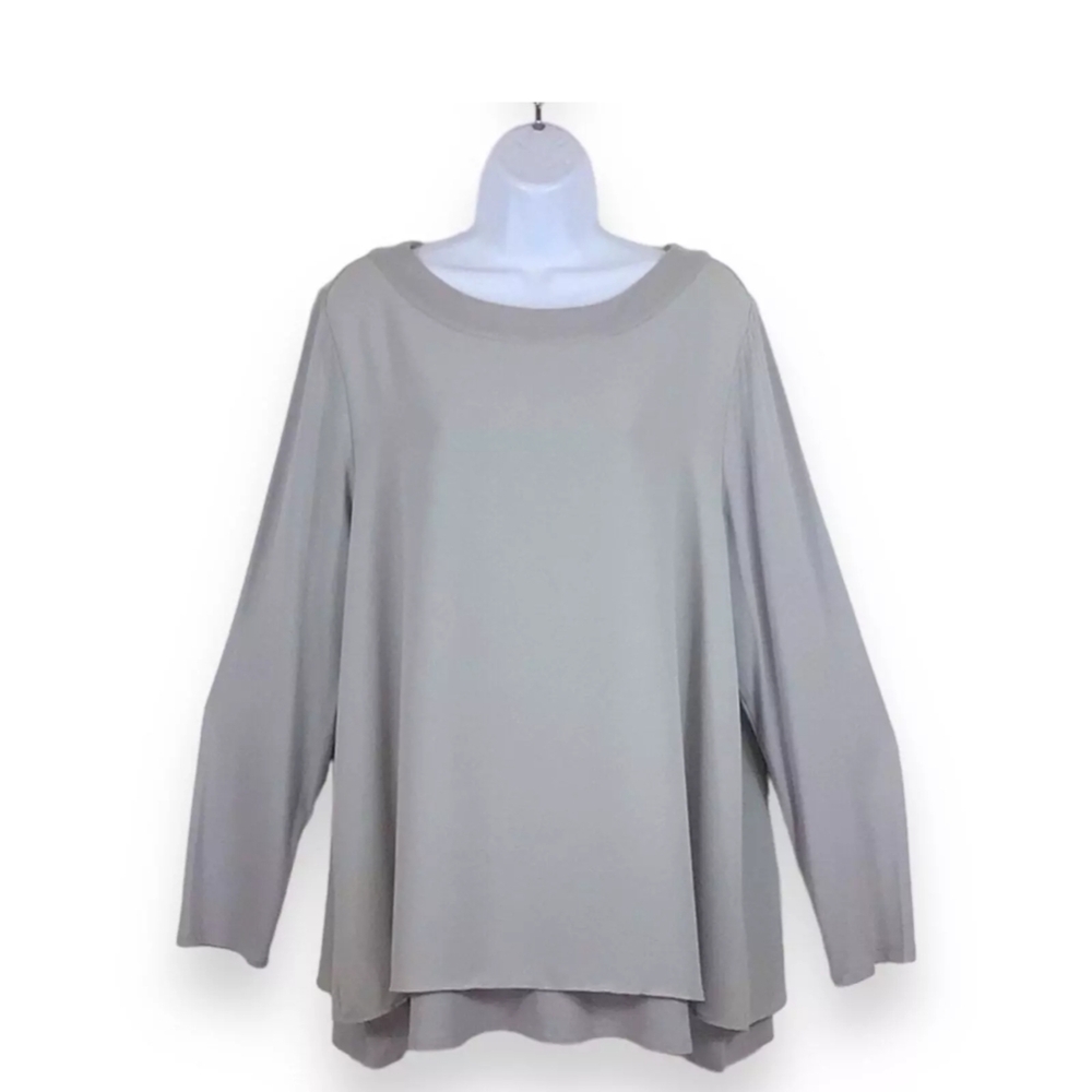 Reg $100 J. Jill Gray Layered Long Sleeve Boxy Sheer Tunic Size L